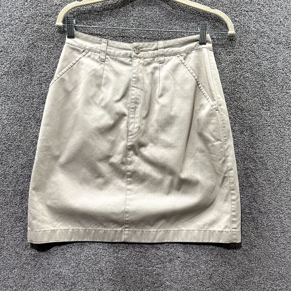 VTG LL Bean A Line Skirt Women 4P Khaki Beige Cotton Pockets Casual Office